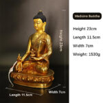 Buddha Stones Buddha Shakyamuni Medicine Buddha Compassion Copper Gold Plated Statue Decoration Decorations BS Medicine Buddha