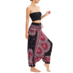 Buddha Stones Two Style Wear Sunflower Loose Smocked Harem Trousers Jumpsuit High Waist Pants Harem Pants BS 2