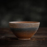 Buddha Stones Simple Brown Striped Texture Ceramic Teacup Kung Fu Tea Cup Bowl Cup BS Striped 80ml