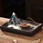 Buddha Stones Mountains Flowing Water Ceramic Blessing Backflow Incense Burner Incense Burner BS Mountains Flowing Water