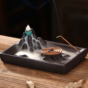Buddha Stones Mountains Flowing Water Ceramic Blessing Backflow Incense Burner Incense Burner BS Mountains Flowing Water