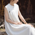 Buddha Stones Handmade Tie Dye Midi Dress Linen Sleeveless Dress 16