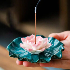 Buddha Stones Tibetan Lotus Blessing Incense Burner Decoration Decoration BS main