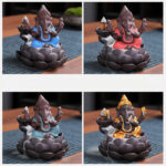 Buddha Stones Ganesh Elephant Purple Clay Backflow Smoke Fountain Protection Incense Burner Incense Burner BS 1