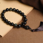Buddha Stones Natural Black Obsidian Lion Wrist Mala Protection Tassels Pocket Mala Car Decoration Wrist Mala&Decorations BS 1