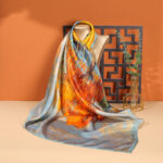 Buddha Stones Oil Painting City Snow Scene Castle Lotus 100% Mulberry Silk Neck Hair Scarf Silk Shawl BS Oil Painting