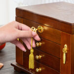 Buddha Stones Vintage Large Capacity Wooden Jewelry Box Jewelry Storage Box With Mirror Jewelry Box BS 4
