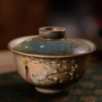 Buddha Stones Jingdezhen Hand Painted Ru Kiln Porcelain Hanfu Girl Flower Ceramic Gaiwan Sancai Teacup Kung Fu Tea Cup And Saucer With Lid Cup BS 1