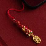 Buddha Stones Koi Fish Cinnabar Attracting Wealth Wish Ruyi Charm Luck Phone Hanging Decoration Phone Hanging Decoration BS 26