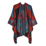 Buddha Stones Tibetan Shawl Deer Vase Geometric Shapes Winter Cozy Travel Scarf Wrap Tibetan Shawl BS Red Green 130*150cm