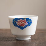 Buddha Stones Lotus Flower Leaf Mountain Pavilion Elk Peony Ceramic Teacup Kung Fu Tea Cup Cup BS 5.7cm*7.3cm*100ml Red Peony