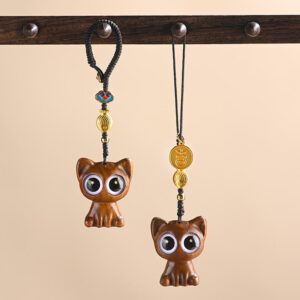 Buddha Stones Green Sandalwood Lucky Cat Koi Fish Cure Key Chain Phone Hanging Decoration Key Chain BS main