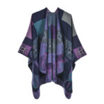 Buddha Stones Tibetan Shawl Deer Vase Geometric Shapes Winter Cozy Travel Scarf Wrap Tibetan Shawl BS Purple Blue 130*150cm