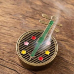 Buddha Stones Small Mini Gourd Fan Pipa Copper Alloy Incense Burner Decoration With Incense Incense Burner BS Green Pipa 4*6.3*4.1cm