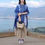 Buddha Stones Blue White Striped Indigo Dyeing Shawl Tassels Cozy Pullover 90*95cm 10