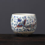 Buddha Stones Vintage Plum Blossom Pine Bamboo Phoenix Kirin Lion Dancing Ceramic Teacup Tea Cups Cup BS Phoenix(5.8cm*5.5cm*95ml)