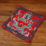 Buddha Stones Crane Phoenix Dragon Kirin Embroidered Cup Mat Pad Tea Cup Coaster Square Kung Fu Tea Mat Tea Mat BS Red Green Dragon