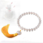 Buddha Stones Natural White Crystal Lotus Wrist Mala Meditation Tassels Pocket Mala Car Decoration Wrist Mala&Decorations BS 4