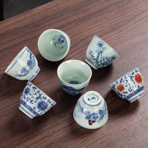 Buddha Stones Blue Landscape Mountains Lotus Cute Cat Pavilions Magnolia Reed Egrets Ceramic Teacup Small Kung Fu Tea Cup Cup BS main