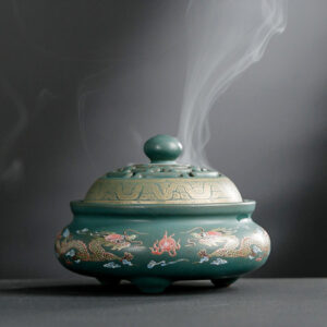 Buddha Stones Dragon Floral Pattern Backflow Smoke Fountain Ceramic Meditation Incense Burner Decoration Decorations Incense Burner BS Dragon