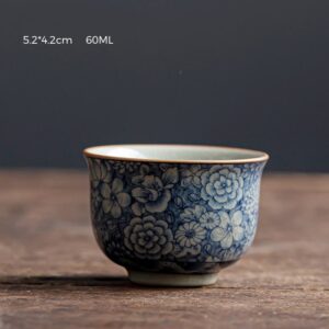 Buddha Stones Blue Lotus Peach Blossom Chrysanthemum Design Ceramic Teacup Kung Fu Tea Cups Cup BS 5.2cm*4.2cm*60ml