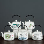 Buddha Stones Vintage Dragon Mountain Fisherman Landscape White Porcelain Ceramic Kung Fu Teapot Teapot BS 1