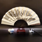 Buddha Stones Great Wall Mountains Trees Crane Bamboo Handheld Silk Bamboo Folding Fan 33.5cm Folding Fan BS Mountains Trees 33.5cm