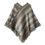 Buddha Stones Tibetan Shawl Striped Knitted Tassels Pullover Winter Cozy Travel Scarf Wrap Tibetan Shawl BS Khaki 87cm*100cm