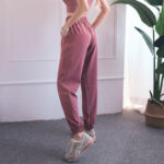 Buddha Stones High Waist Fitness Yoga Sports Jogger Track Pants With Pockets Sweatpants Track Pants BS Pink XL(Waist 80cm/Hips 114cm/Length 95.5cm)