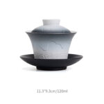 Buddha Stones Retro Blue Ocean Sea Waves Gradient Ceramic Gaiwan Sancai Teacup Kung Fu Tea Cup And Saucer With Lid Cup BS Black White Gradient 11.3*9.3cm*120ml