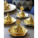 Buddha Stones Gold Leaf Coaster Spiritual Mini Alloy Metal Incense Burner Incense Burner BS 11