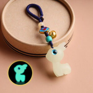 Buddha Stones Mini Cute Deer Glowstone Luminous Lucky Deer Energy Key Chain Phone Car Hanging Decoration Key Chain BS Luminous Deer Key Chain