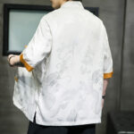 Buddha Stones Frog-Button Chinese Dragon Embroidery Half Sleeve Shirt Linen Men Clothing Men's Shirts BS 13