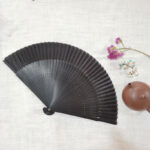 Buddha Stones Simple Hollow Engraved Handheld Bamboo Folding Fan Folding Fan BS Black 22cm