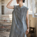 Buddha Stones Handmade Tie Dye Ramie Linen Frog-Button Sleeveless Vest 4