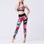 Buddha Stones 2Pcs Sunflower Flowers Leaves Print Top Pants Sports Fitness Yoga Women's Yoga Sets Women's Yoga Sets BS 42