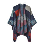 Buddha Stones Tibetan Shawl Deer Vase Geometric Shapes Winter Cozy Travel Scarf Wrap Tibetan Shawl BS Navy Blue 130*150cm