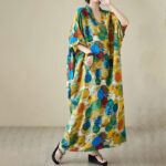Buddha Stones Orange Blue Colorful Polka Dots Midi Dress Cotton Half Sleeve Dress With Pockets Midi Dress BS 3