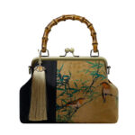 Buddha Stones Leaves Bird Branches Persimmon Flowers Bamboo Handles Handbag Handbags BS Yellow Bird Branches 26*18*9cm