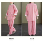 Buddha Stones 2Pcs Vintage Long Sleeve Shirt Top Pants Meditation Zen Tai Chi Cotton Linen Clothing Women's Set Women's Meditation Cloth BS 4