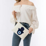 Buddha Stones Evil Eye Leaf Hamsa Canvas Crossbody Bag Shoulder Bag Handbag Crossbody Bag BS 16