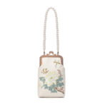Buddha Stones Small Flowers Butterfly Embroidered Pearl Metal Chain Shoulder Bag Crossbody Handbag Cellphone Bag Crossbody Bag BS 11