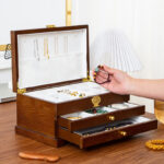 Buddha Stones Retro Wooden Jewelry Box Three-Layer Jewelry Storage Box Jewelry Box BS 1