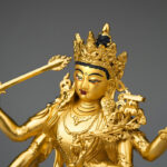 Buddha Stones Four-armed Manjusri Bodhisattva Gold Figurine Compassion Serenity Copper Statue Home Decoration Decorations BS 1