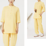Buddha Stones 2Pcs Solid Color Three Quarter Shirt Top Pants Meditation Zen Tai Chi Cotton Linen Clothing Women's Set Women's Meditation Cloth BS 13