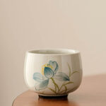 Buddha Stones Hand Painted Lotus Flower Ceramic Teacup Kung Fu Tea Cup Cup BS 6cm*5.3cm*70ml