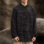 Buddha Stones Bamboo Leaves Clothing Chinese Tang Suit Jacket Coat Men Clothing Clothes BS Black(Top Only) 5XL(Suitable for Weight 105-115kg)