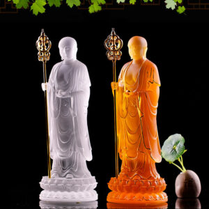 Buddha Stones Handmade Ksitigarbha Bodhisattva Figurine Liuli Crystal Art Piece Serenity Statue Home Decoration Decorations BS main