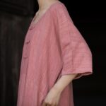 Buddha Stones Handmade Tie Dye Ramie Linen Frog-Button Midi Dress Wide Leg Pants With Pockets Midi Dress&Wide Leg Pants BS 20