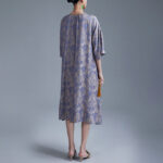 Buddha Stones Small Flower Leaf Jacquard Chinese Cheongsam Qipao Midi Dress With Pockets Cheongsam Dresses BS 12